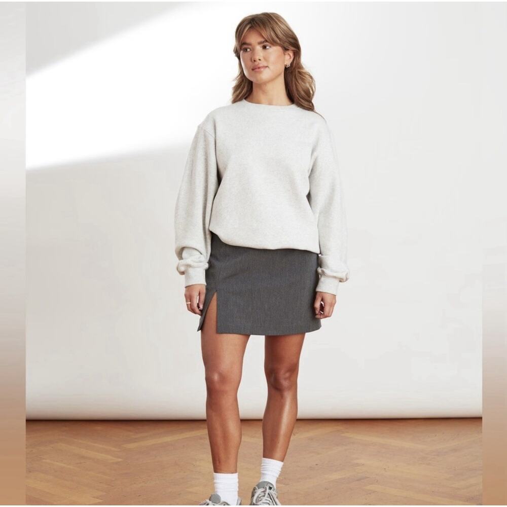 Djerf Avenue Must Have Mini Skirt Women's L Gray‎ Lined Slit Academia Preppy